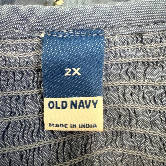 Old Navy Blue Floral Embroidered Smocked Mini Dress Plus Size 2X Boho Pockets - Picture 9 of 10